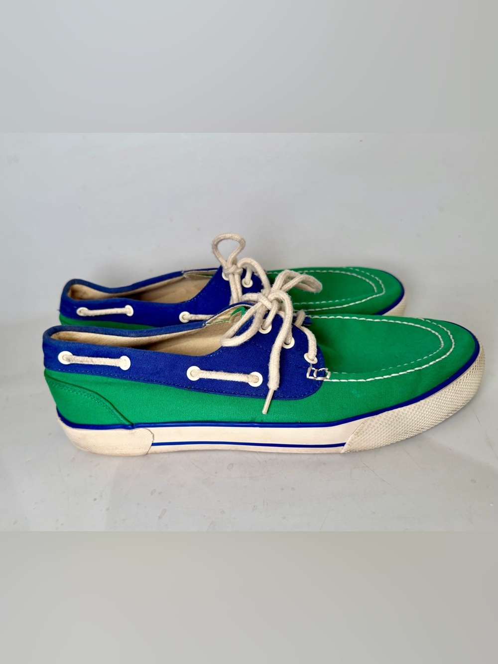 VTG POLO Ralph Lauren Franz Lace Up Blue Green Sneakers Deck Boat Shoes Men 10 D